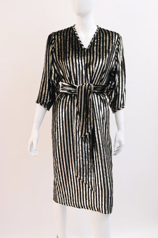 Vintage 70's CAROLINE CHARLES Metallic Striped Caftan Dress