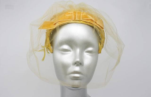 Vintage Yellow Hat with Feathers & Veil