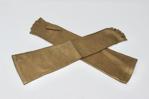 CHANEL Bronze Lambskin Fingerless Gloves