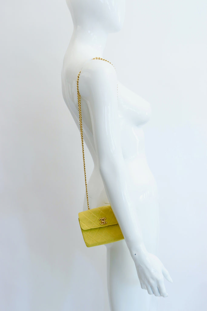 ON LAYAWAY CHANEL Rare Vintage 1990 Chartreuse Wool Jersey Mini Bag