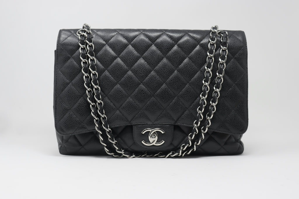 CHANEL Leather Chain Around Flap Bag Silver