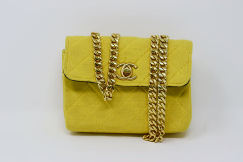 ON LAYAWAY  CHANEL Rare Vintage 1990 Chartreuse Wool Jersey Mini Bag