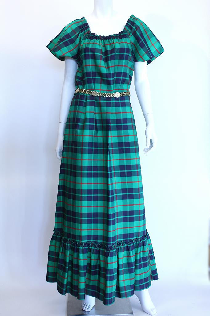 Vintage 70's CLOVIS RUFFIN Plaid Maxi Dress