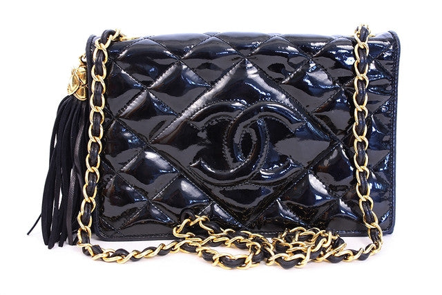 chanel patent leather double flap bag