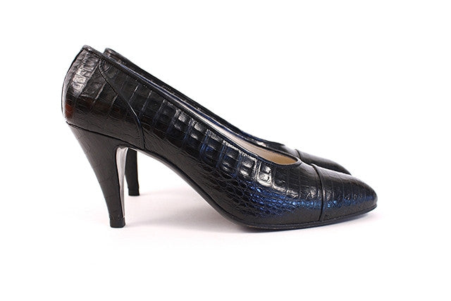 Vintage Chanel Black Crocodile Heels 