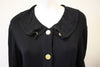 Vintage CHANEL Black Silk Cardigan Sweater Dress with 13 Hammered Gold Buttons & Ruffle Collar