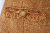 CHANEL 01A Golden Wheat Woven Wool Blend Skirt with Fringe & Wooden & Gold CC Buttons