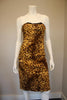 90'S Leopard Print Strapless Dress with Built in Bustier & Ruched Back
