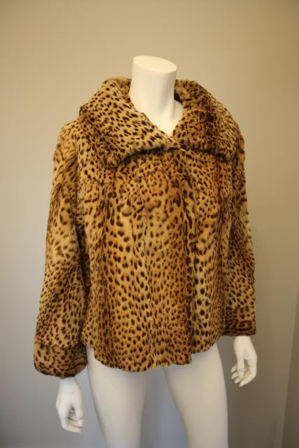 Vintage 50's Genuine Geoffrey Cat Fur Leopard Waist Length Coat