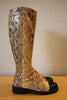 CHANEL Python Snake Skin Knee High Boots with Black Patent Leather CC Cap Toes, Size 38