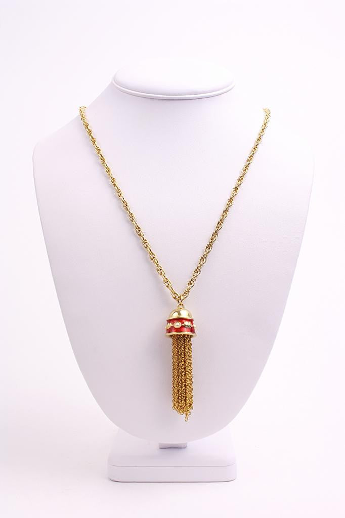 Vintage Gold Enamel Tassel Necklace