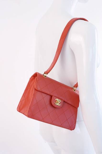 Vintage CHANEL Red Caviar Leather Bag at Rice and Beans Vintage