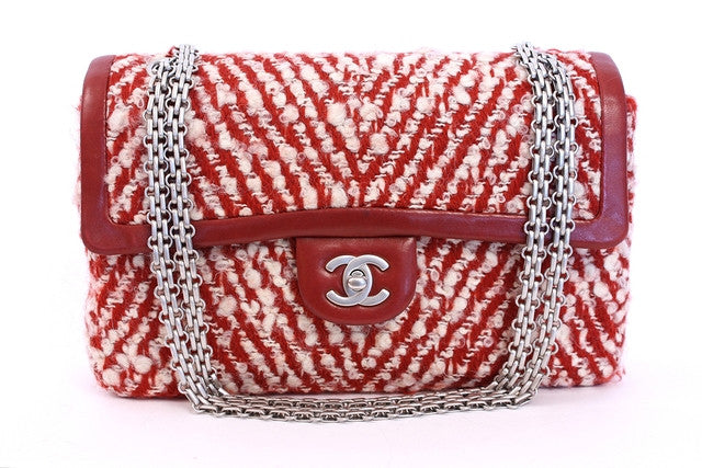 Rare Chanel red tweed flap bag