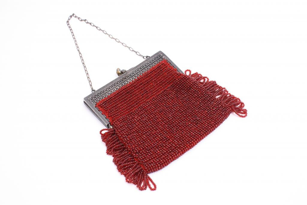 Vintage Deco Red Beaded Handbag 