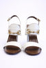 GUCCI White Patent Leather Horsebit Sandal Heels