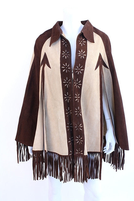 Vintage 70's Suede Fringe Cape at Rice and Beans Vintage