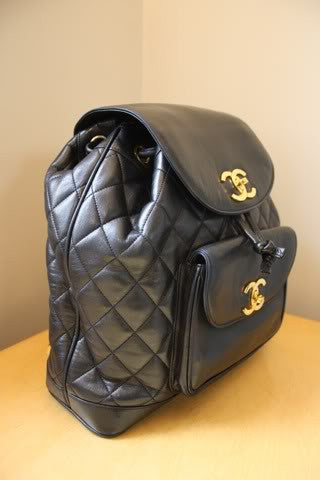 Vintage CHANEL Large Black Quilted Lambskin Backpack with Chain Detail