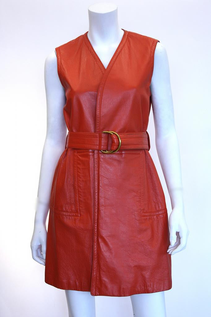 1970s BONNIE CASHIN Orange Leather Wrap Dress