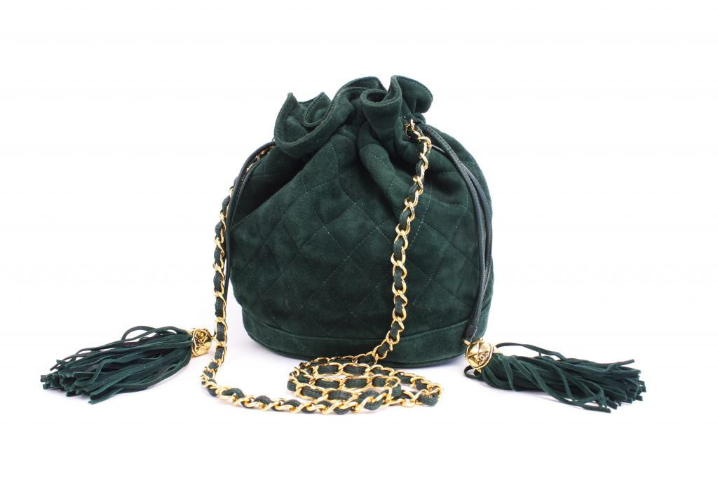 Vintage Chanel Green Drawstring Handbag 