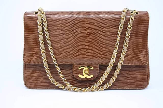 Rare Vintage CHANEL Lizard Double Flap Bag at Rice and Beans Vintage