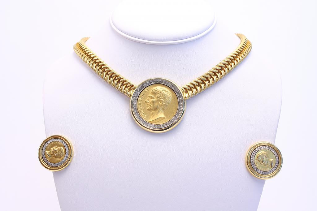 Vintage BEN-AMUN Gold Coin Necklace & Earrings