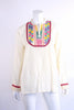 Vintage 70's Cotton Embroidered Blouse 
