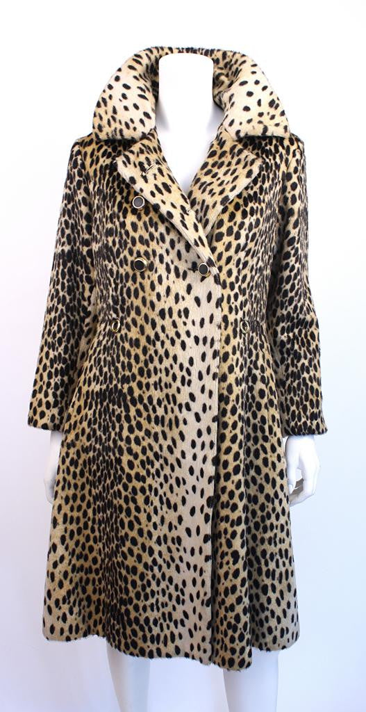 Vintage 60's Safari Faux Leopard Fur Coat