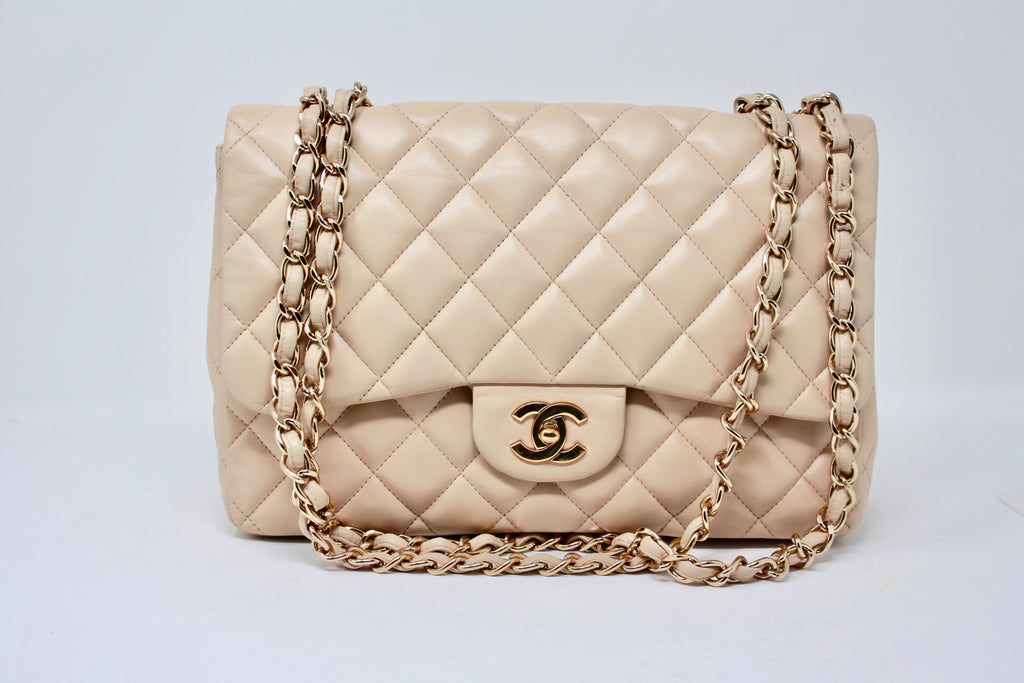 CHANEL Jumbo Beige Single Flap Bag at Rice and Beans Vintage