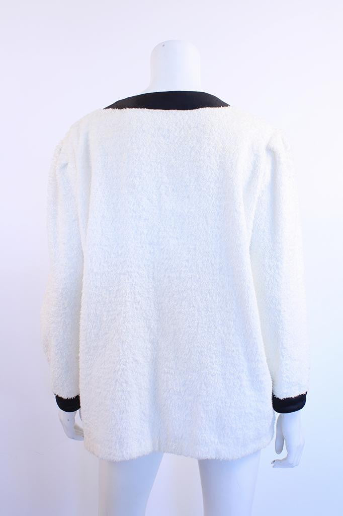 Chanel Terry-Cloth Collarless Blazer White Cotton