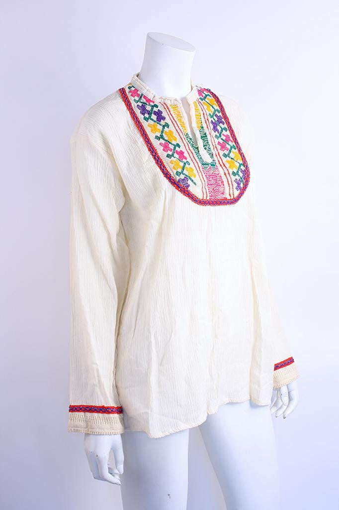 Vintage 70's Cotton Embroidered Blouse at Rice and Beans Vintage
