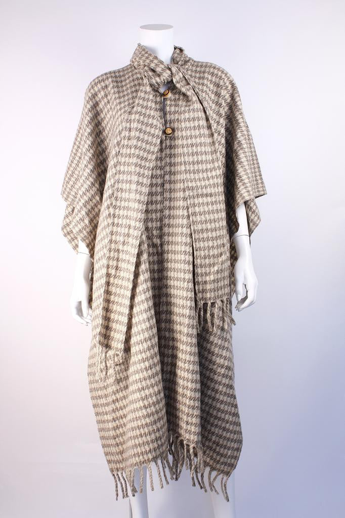 Vintage 70's Wool Houndstooth Cape