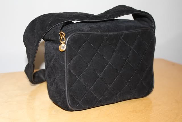 Vintage 1986-1988 CHANEL Classic Black Quilted Suede & Leather Camera