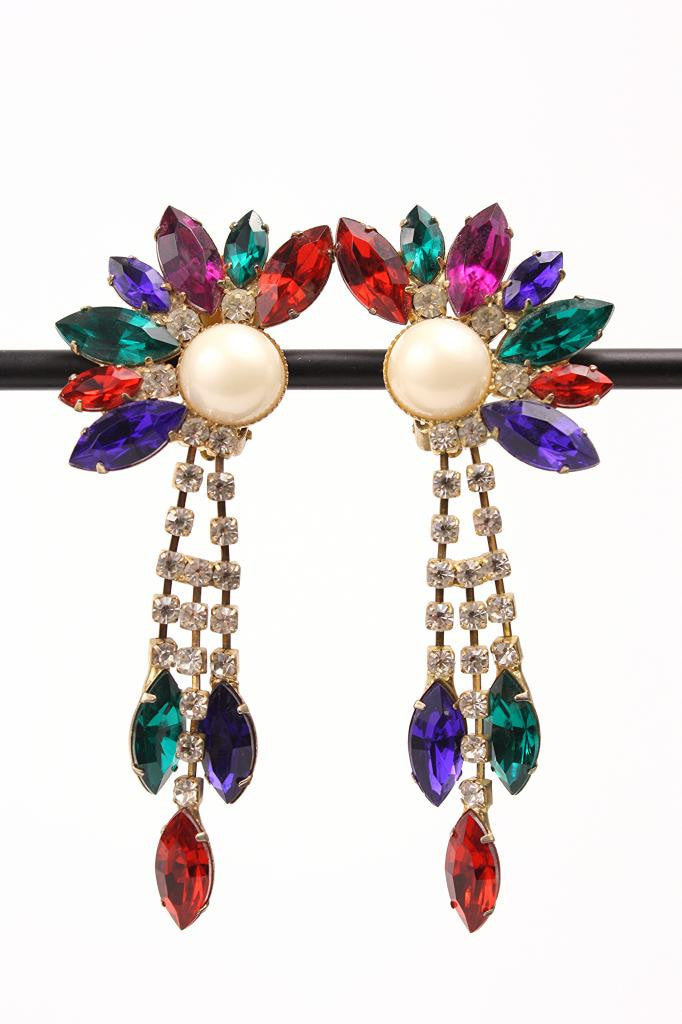 Vintage Rhinestone & Pearl "Bird of Paradise" Earrings