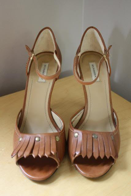BURBERRY Brown Leather Equestrian Heels with Tassel Vamps, sz 36.5