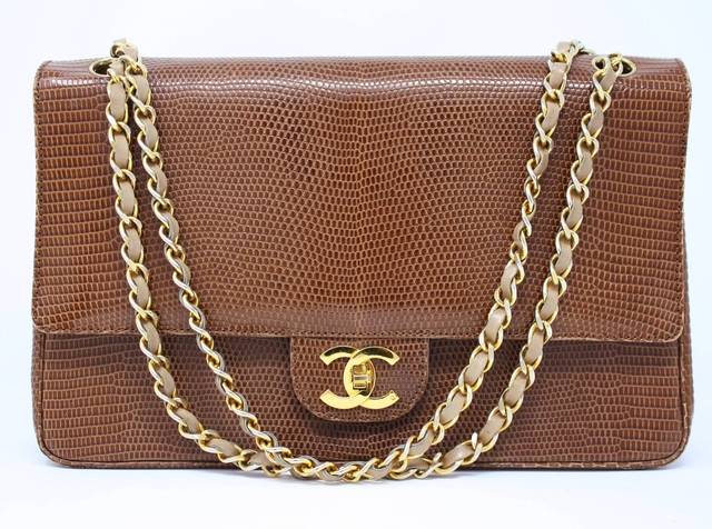 Rare Vintage CHANEL Lizard Double Flap Bag at Rice and Beans Vintage