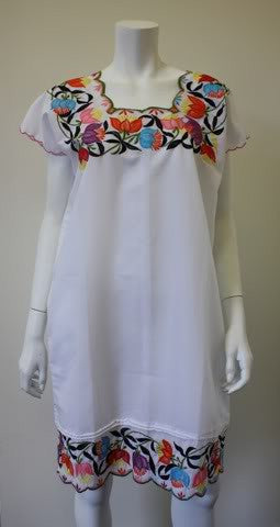 1970s Guatemalan Dress Caftan with Flower Embroidery