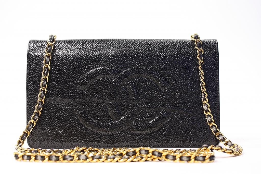 CHANEL Black Caviar CC Wallet on a Chain Handbag
