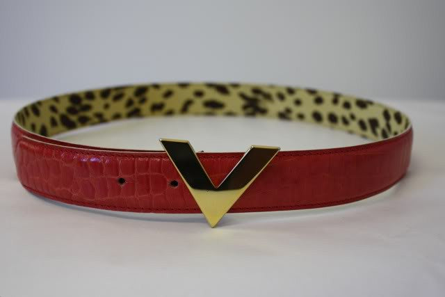 VALENTINO Red Crocodile Embossed Leather Belt