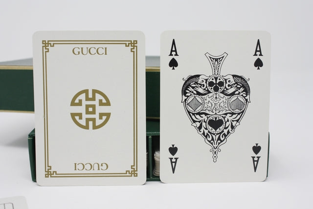 Vintage GUCCI Playing Cards Set of Cards Deck GG Monogram Horsebit Poker  Barware Game Holiday Gift Black Green Gold Red cards with box