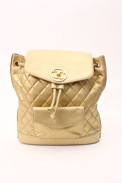 Vintage Chanel Gold Backpack at Rice and Beans Vintage