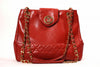 Vintage Chanel Red Leather Tote Handbag 