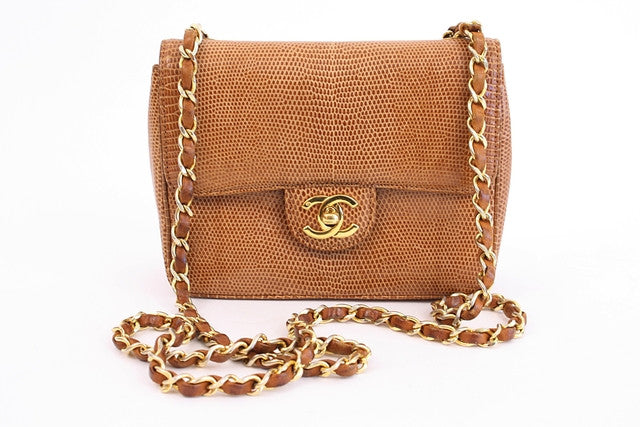 Chanel vintage cream lizard small flap tassel bag with 24k gold plated hw  Auth