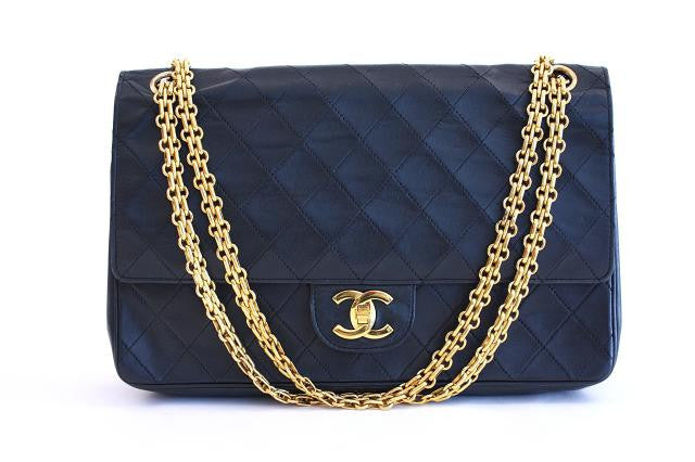 Vintage Chanel black 2.55 double flap chain bag with gold and