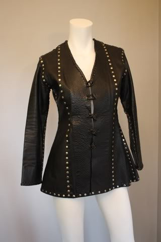 Vintage 70's Black Leather Jacket Covered in Silver Studs