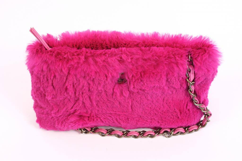 CHANEL Rabbit Fur Shoulder Bag Dark Purple 78230