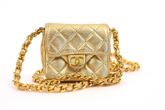Vintage CHANEL Snakeskin Nude & Gold Chain Purse RARE 