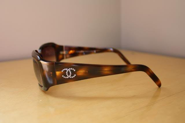 CHANEL Brown Tortoise Shell Sunglasses with Rhinestone CC's & Case