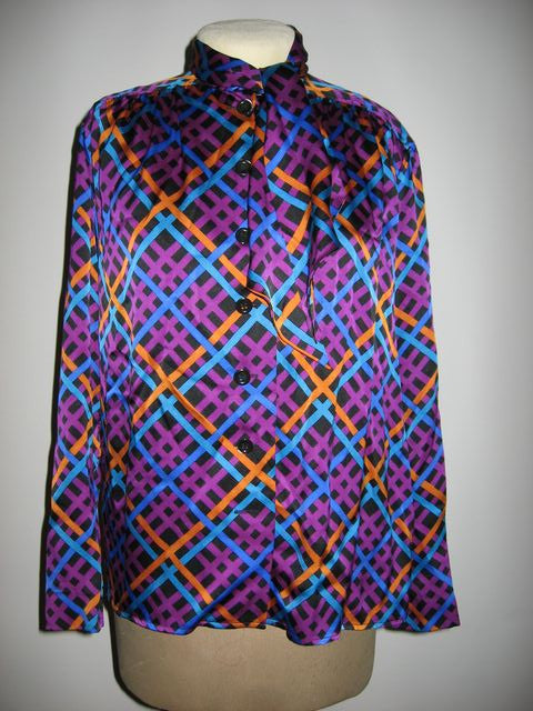 Vintage 80's YVES SAINT LAURENT Rive Gauche Silk Ascot Tie Blouse