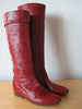 Vintage CHANEL Red Quilted Leather Knee High Boots, Size 6.5-7