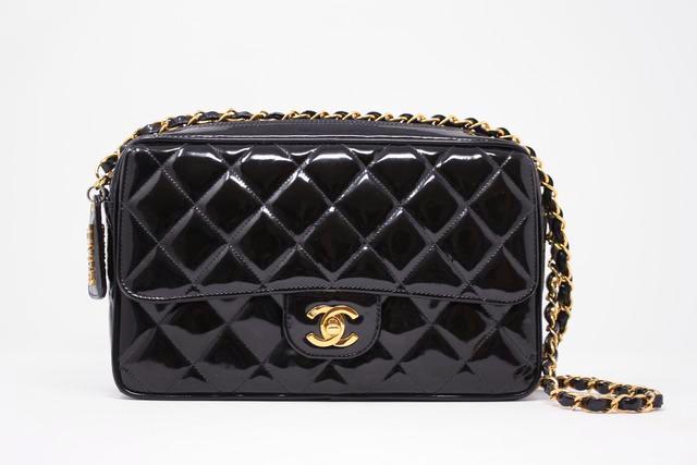 Rare Vintage CHANEL Patent Leather Camera Flap Bag at Rice and